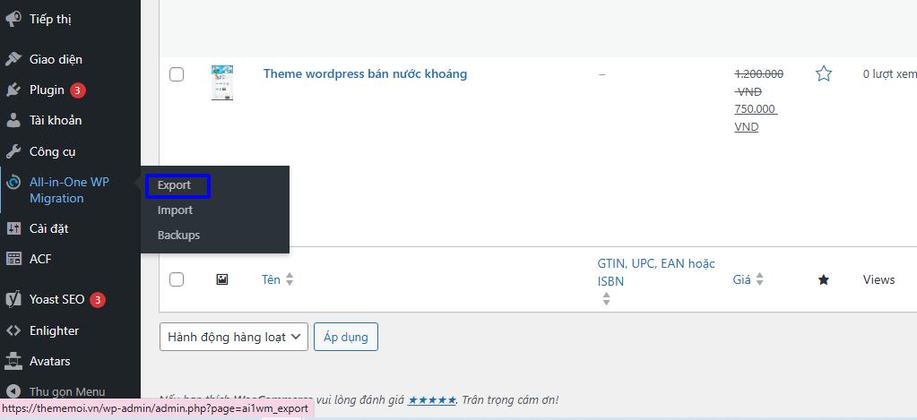 Cách Backup WordPress Bằng All-in-One WP Migration