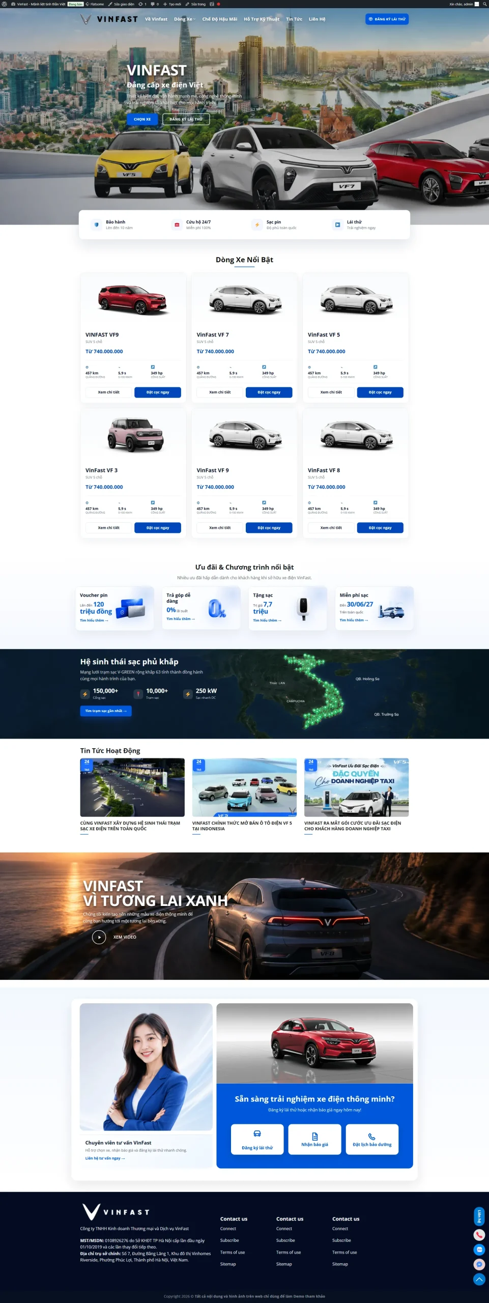 Theme wordpress showroom VinFast chuyên nghiệp chuẩn seo