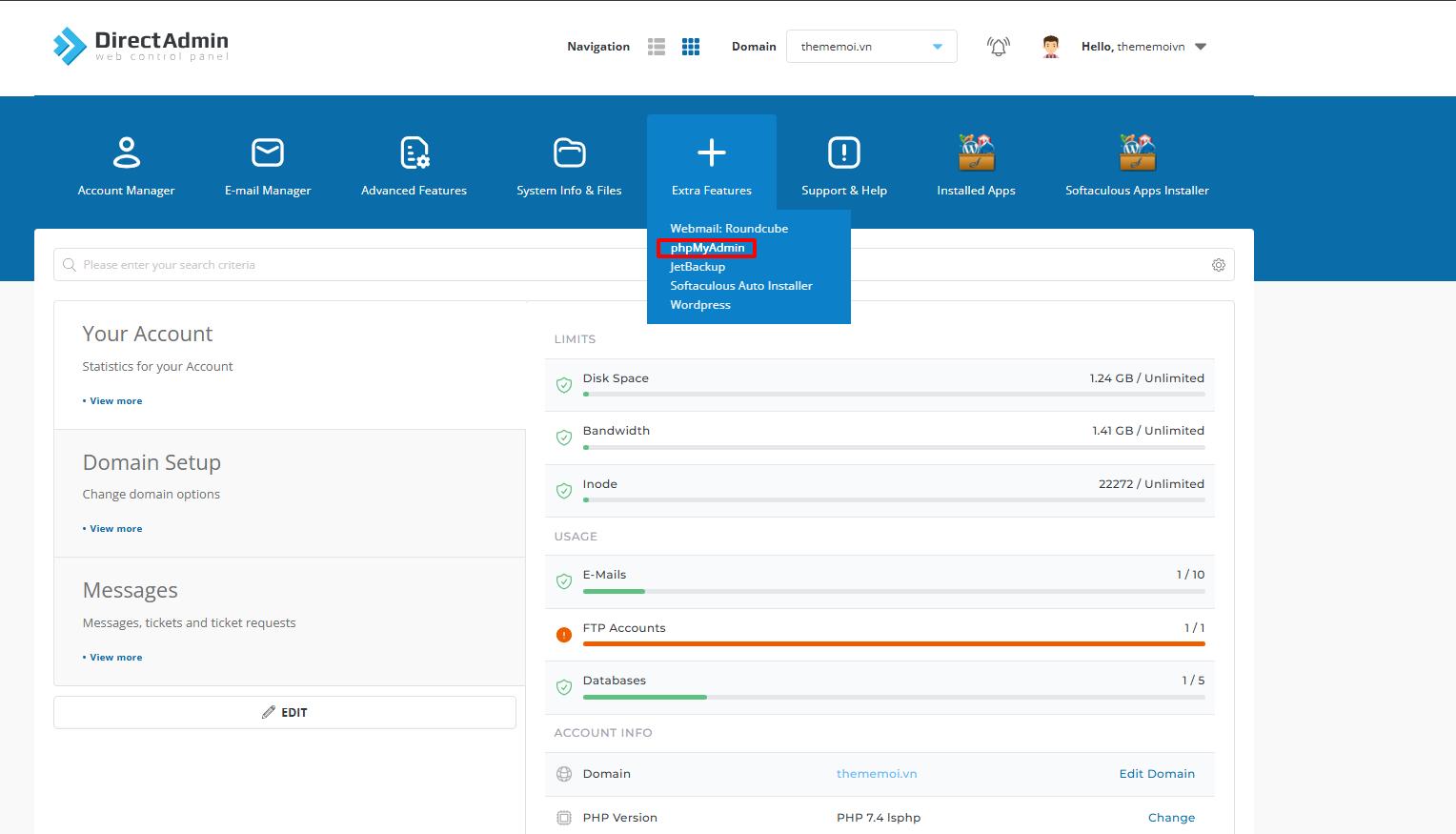 phpmyadmin directadmin