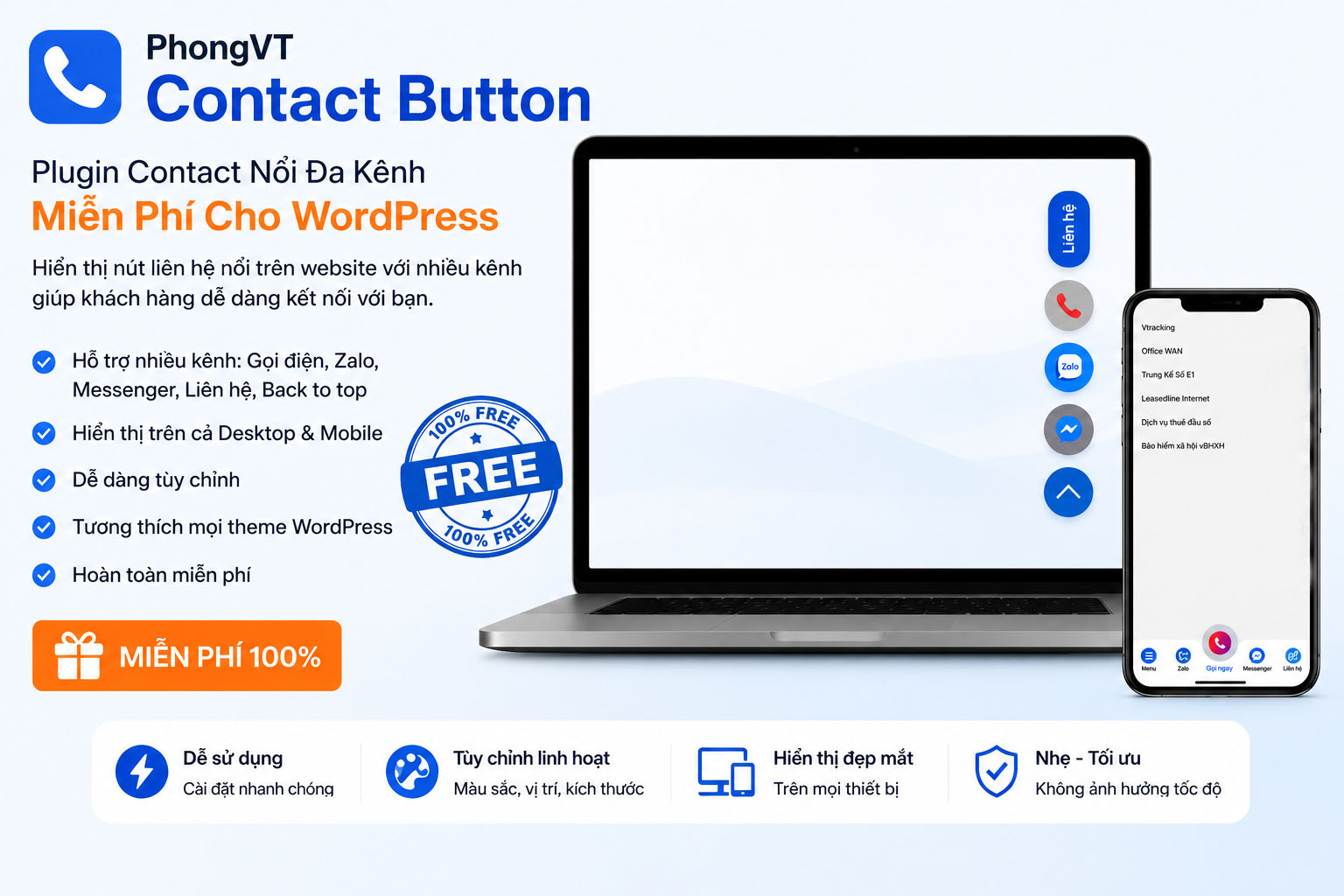 Plugin Phongvt Button Contact – Thanh Bộ Đúp Nút Liên Hệ Đẹp Mắt Cho WordPress