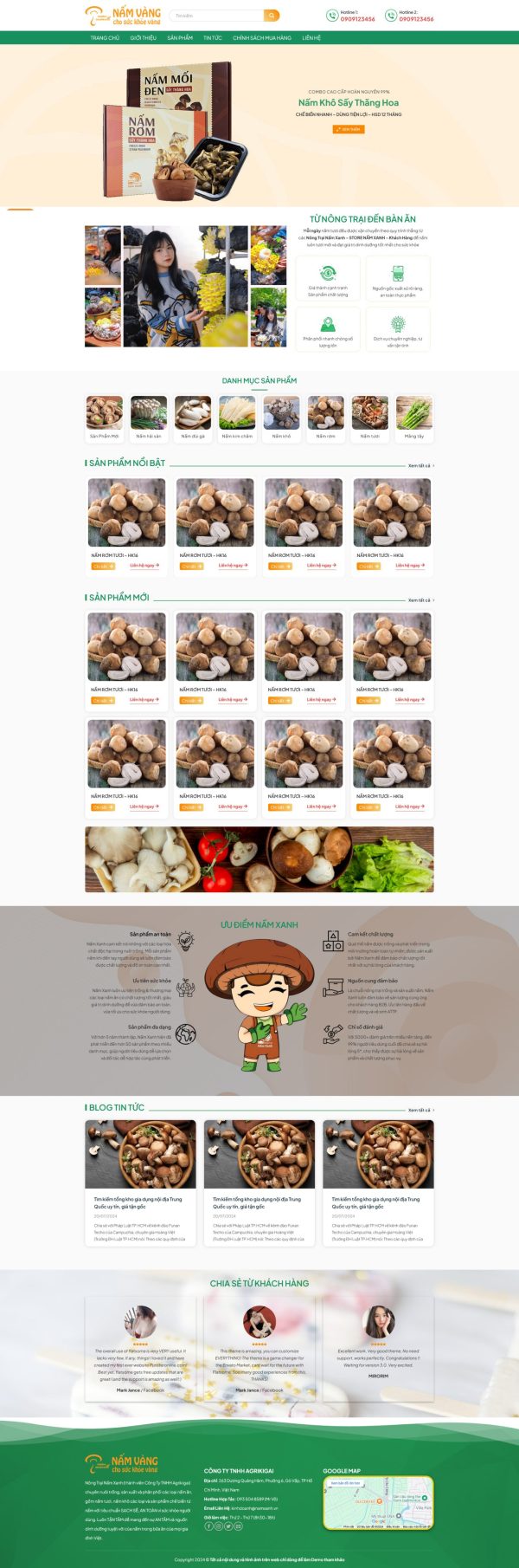 Theme wordpress trại nấm sạch – giao diện nông nghiệp công nghệ cao