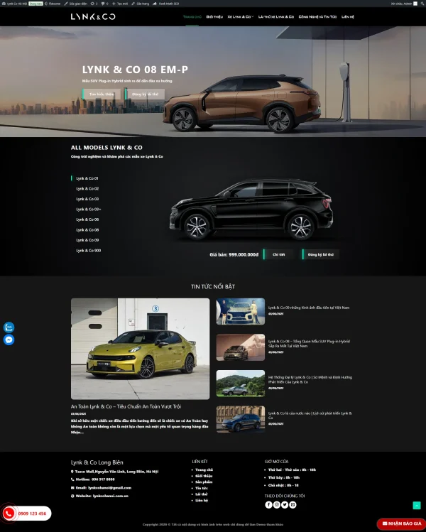 theme wordpress showroom ô tô lynk & co long biên – giao diện đẳng cấp