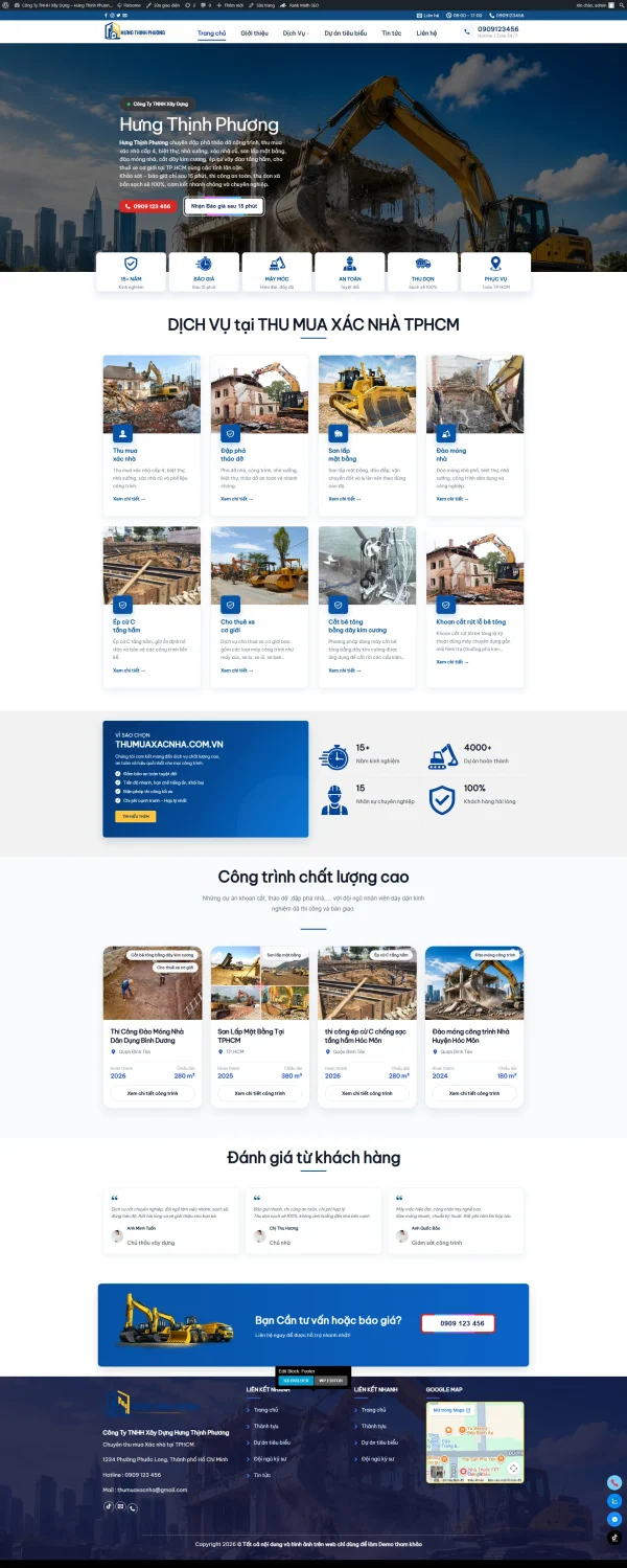 Theme WordPress Dịch Vụ Tháo Dỡ, Đào Móng, Thu Mua Xác Nhà