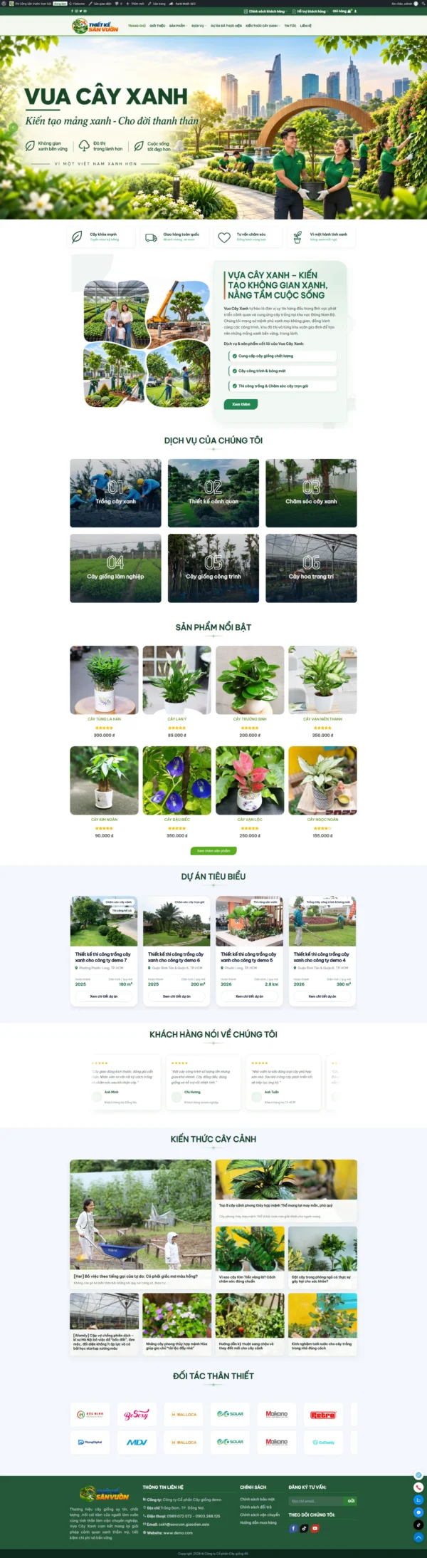 Theme wordpress thiết kế sân vườn, bán cây xanh chuẩn seo, tốc độ cao 2026